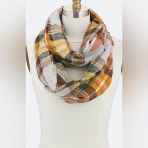 Look by M Sammie Plaid Knit Infinity Scarf - Mustard, Yellow Multicolor.